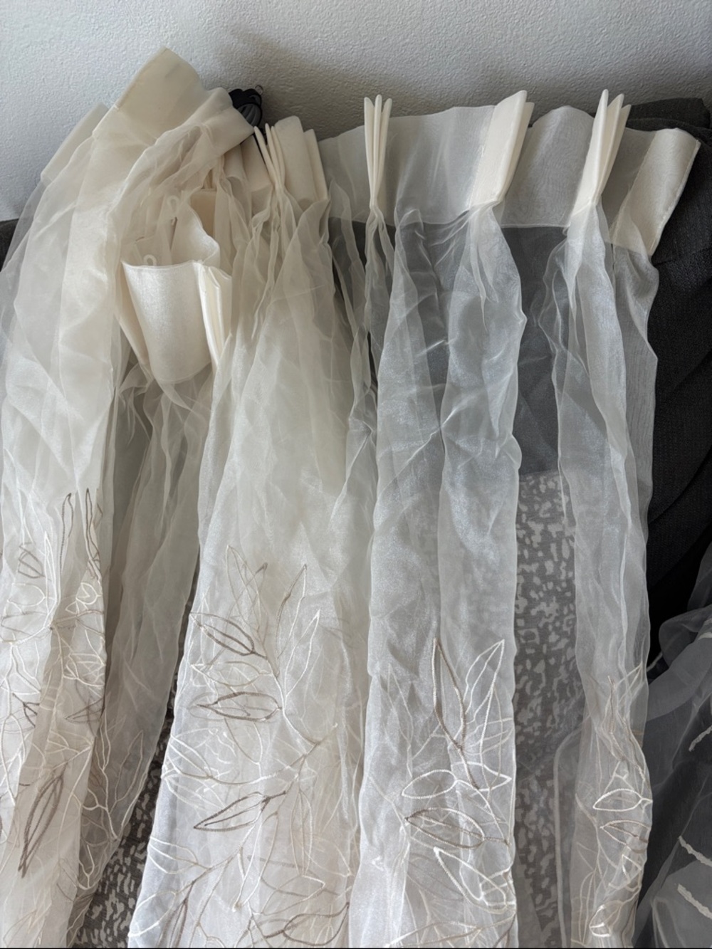 Sheer Embroidered Leaf Curtain Panel Set- Ivory 105” long 56” wide